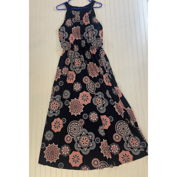 Robbie Bee Women's Printed Halter Maxi Dress Sz L ,Floral Navy Summer Boho Chic - Picture 4 of 11